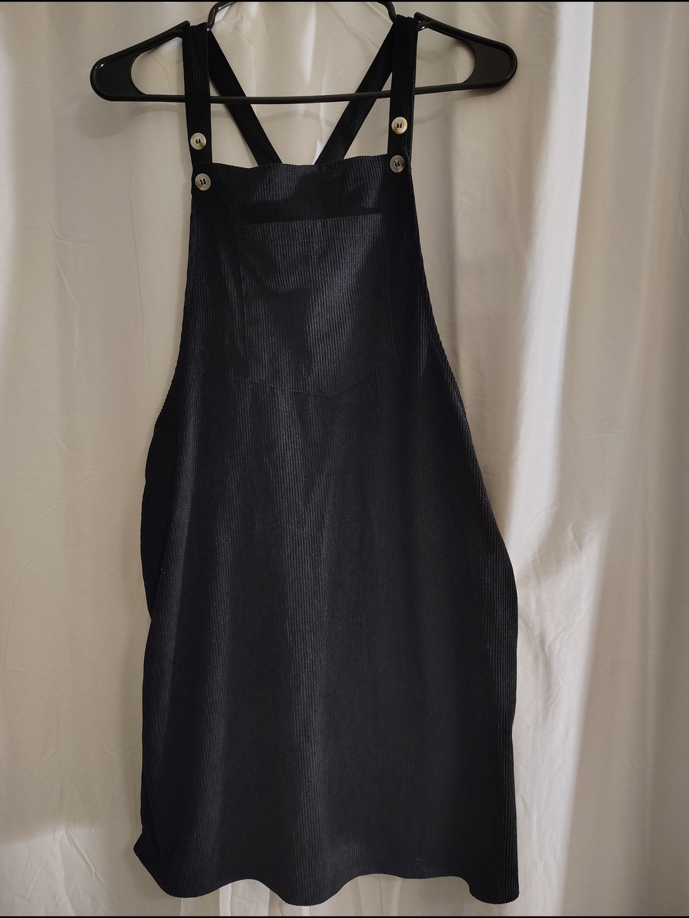 SHEIN Black Corduroy Pinafore Dress with Button Straps
